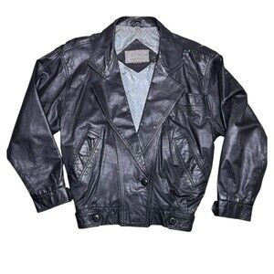Vintage Carlo Amboldi Jacket XS Mens Black Genuine Leather Bomber‎ One Button